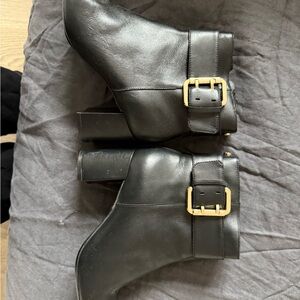 Dune London Black Ankle Boots with Gold Buckle